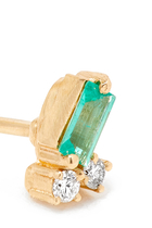 Fireworks Studs, 18K Yellow Gold with Emerald & Double Diamonds